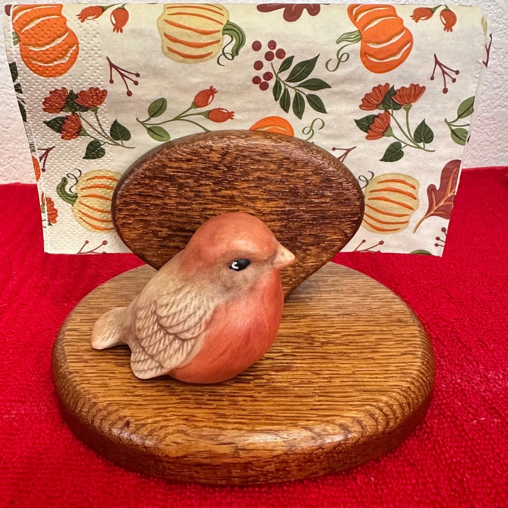 Vintage‎ JerEd Fine Wood Products Bird Napkin Holder Ceramic Bird Accent